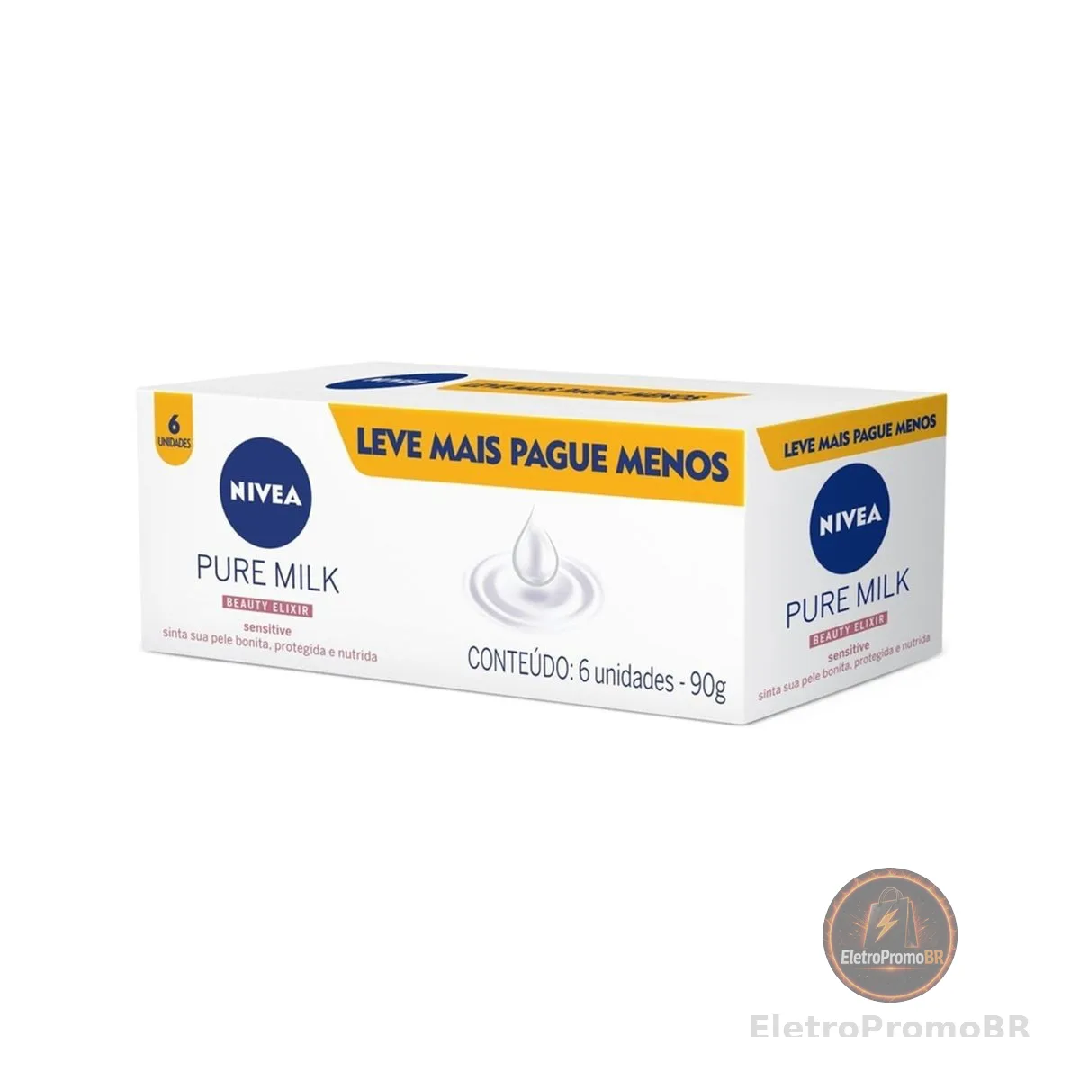 NIVEA Sabonete em Barra Pure Milk Sensitive Promo 6 un. 90g - Fórmula enriquecida com a preciosa essência do leite, proporciona uma pele macia e hidratada após o banho