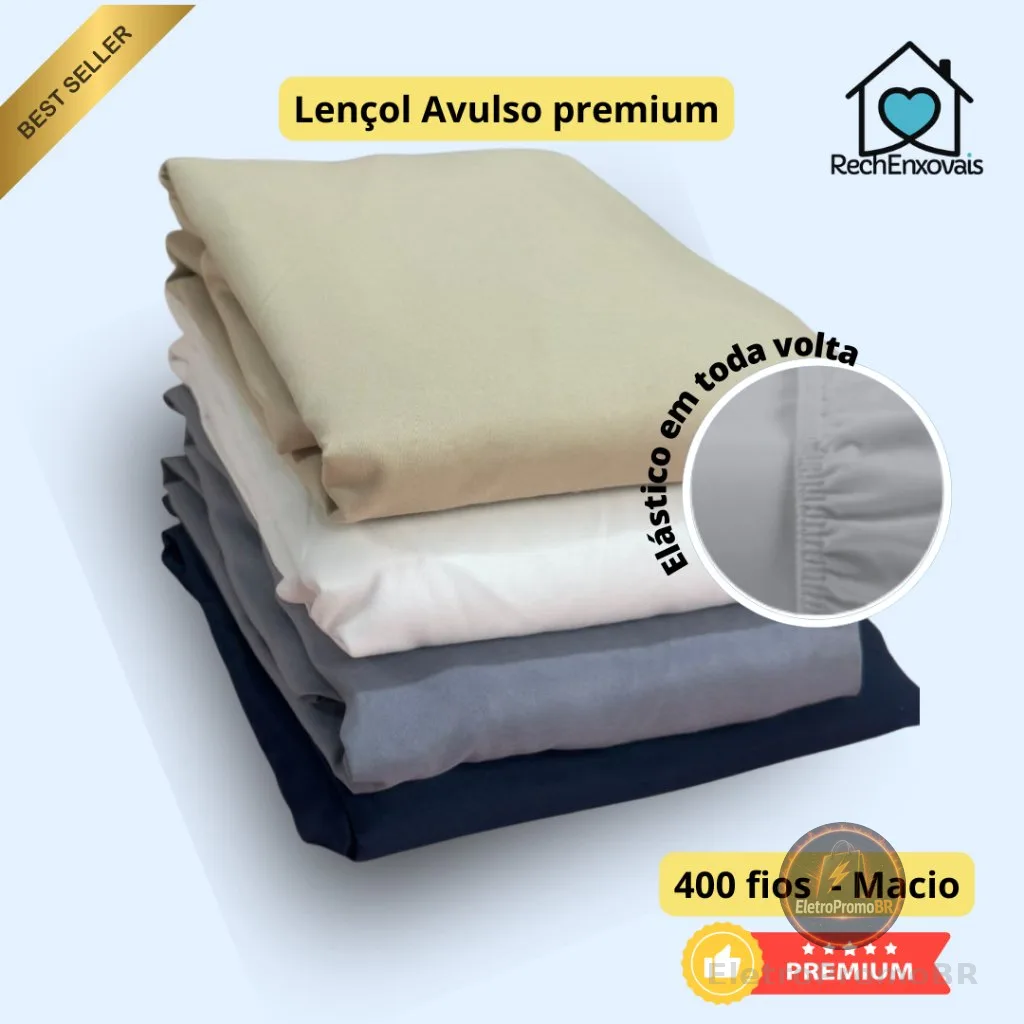 Lençol Com Elástico Avulso 400 Fios Micropercal Poliéster Liso Macio Premium