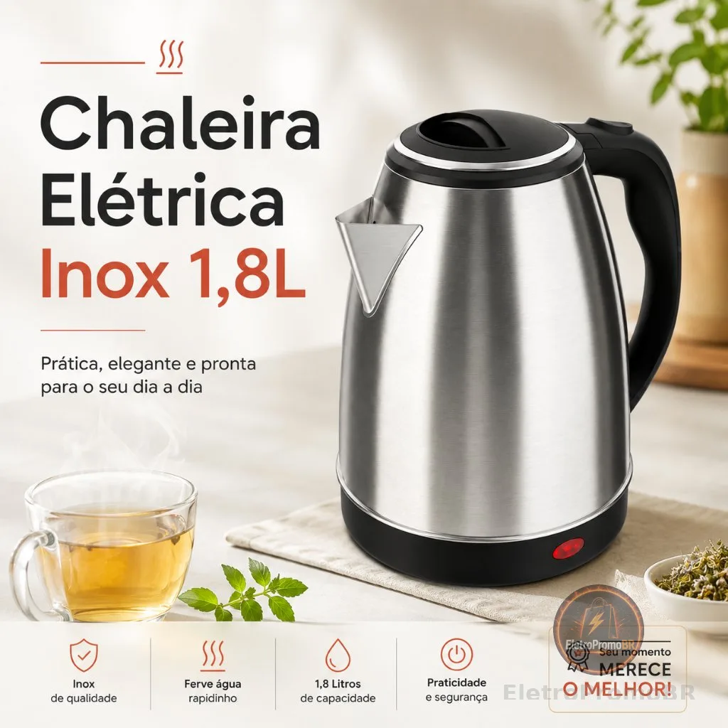 FIX/STARTOOLS Chaleira Jarra Elétrica 110V ou 220V 1.8 Litros 1000W Inox Prateada