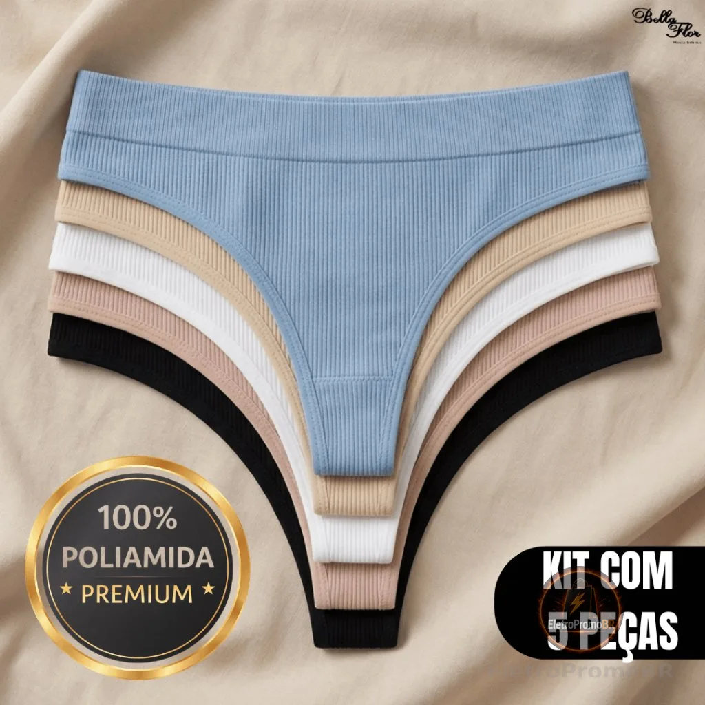 Kit 5 Calcinhas Sem Costura Fio Dental Modeladora Canelada Alta Compressão Não Marca Conforto Premium