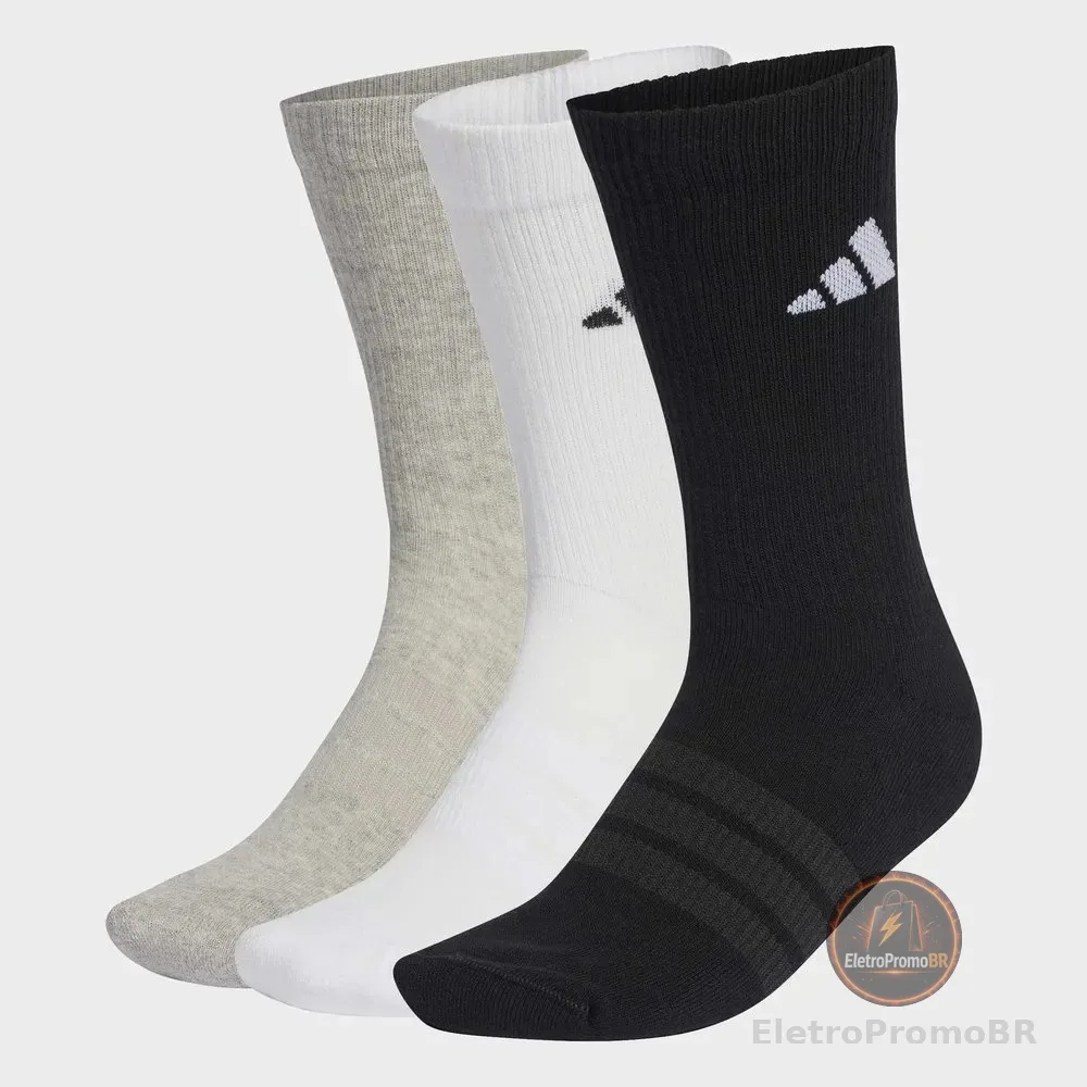 Kit 3 Pares De Meia Esportivas adidas Cinza/preto/branco Lisa G