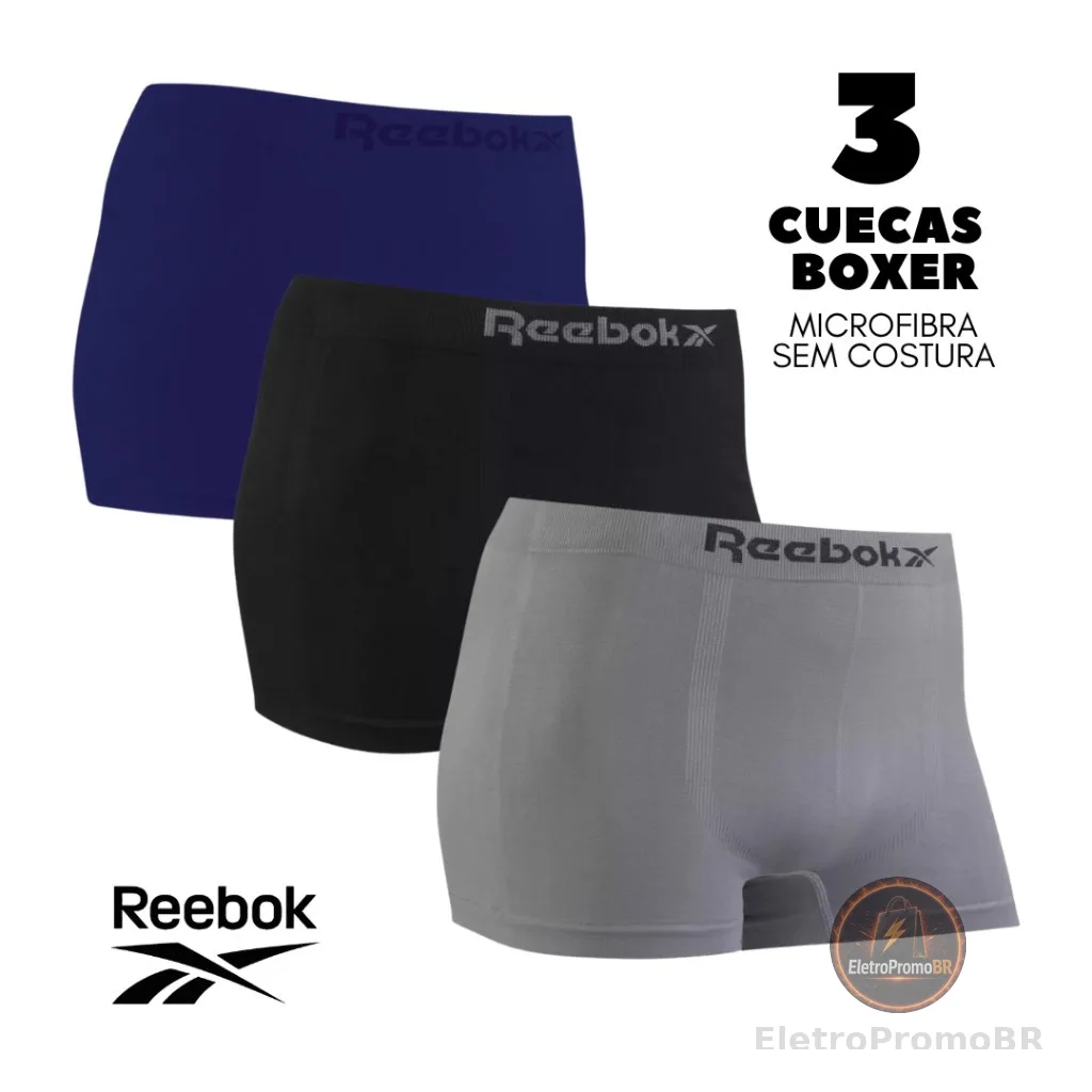 Kit 3 Cuecas Reebok Original em Microfibra Sem Costura