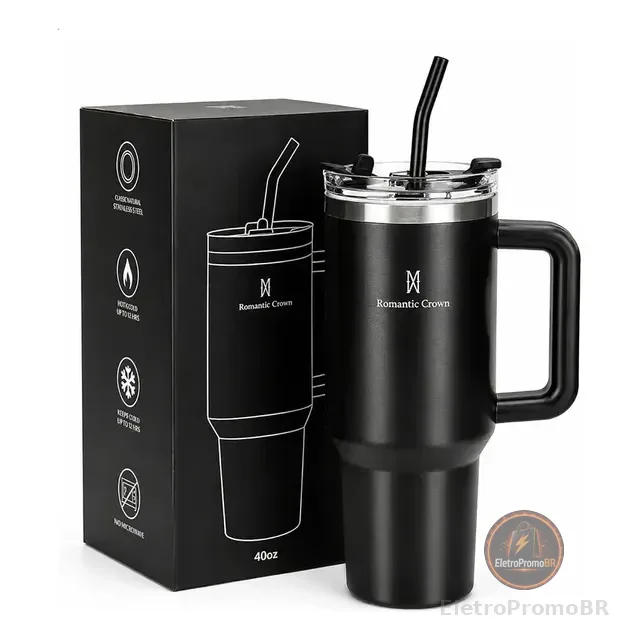 Copo Térmico Gigante 1,2l Inox Com Tampa E Inox Canudo