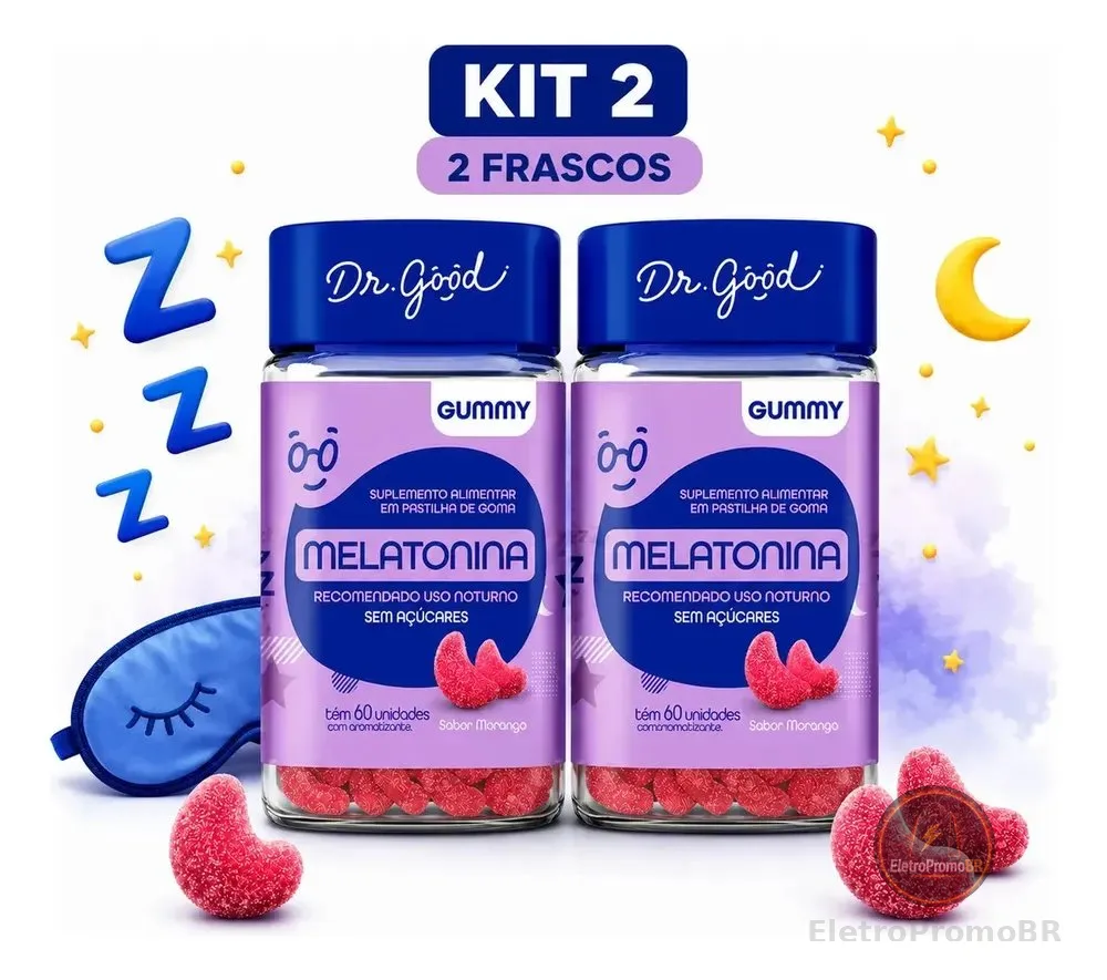 Pacote x2 suplementos em gomas Dr Good e Fini melatonina auxílio para dormir
