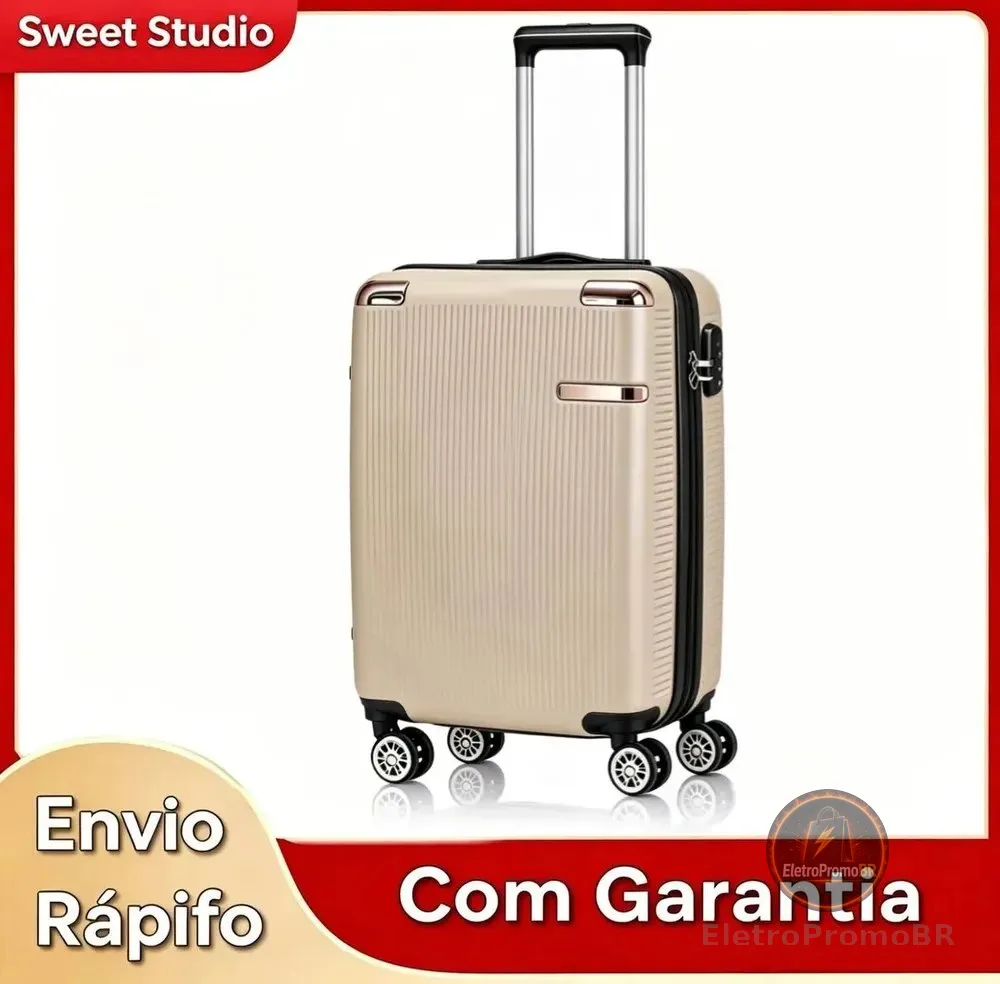 Mala de Bordo Rígida Sweet Studio Dourada com Rodas 360, para Viagem