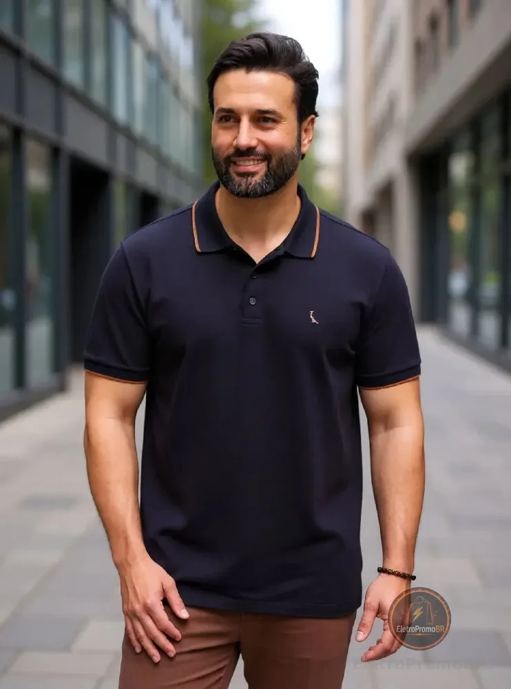 Masculino Reserva Polo Enxuto Friso Unico Preto Liso G