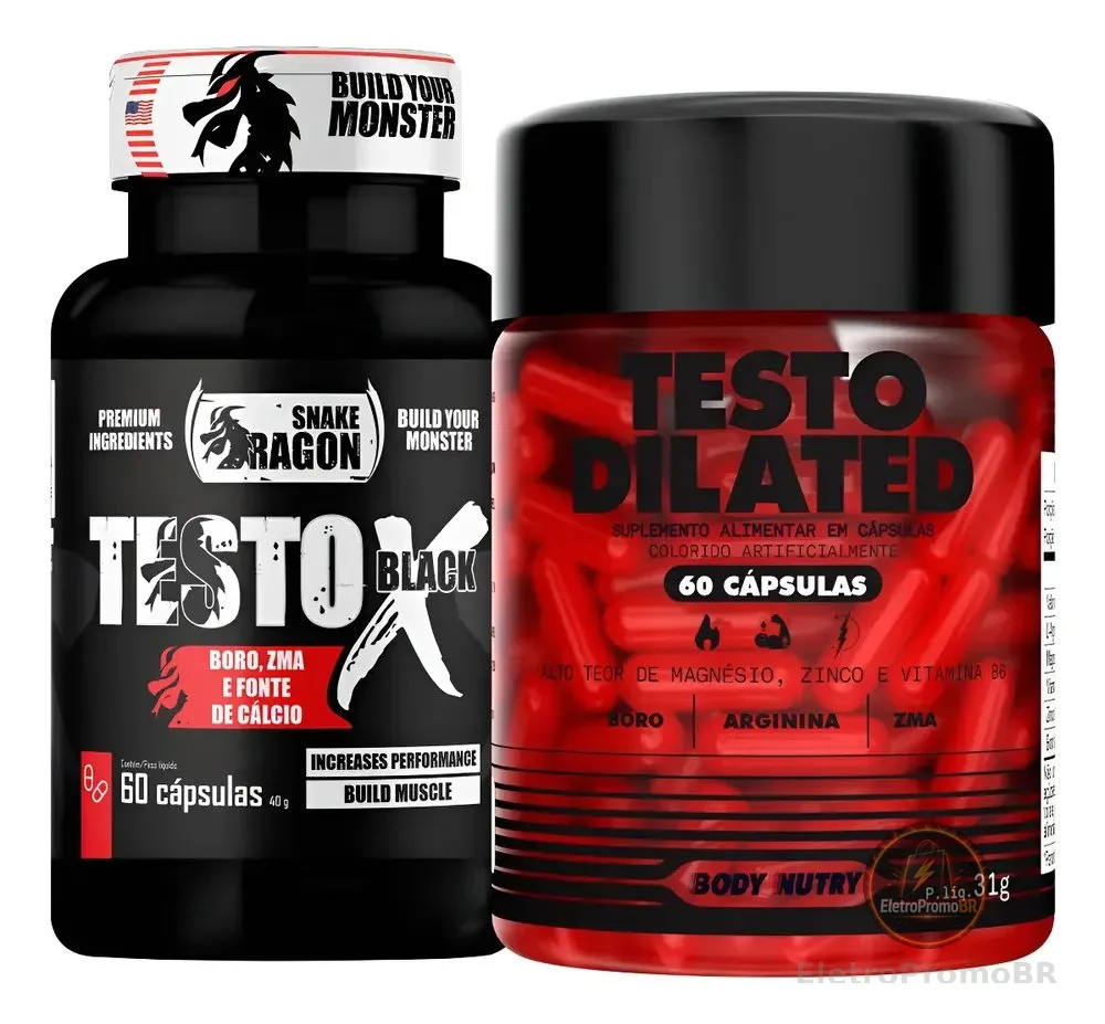 Kit Pré Hormonal 1x Testox + 1x Dilated 60 Cáps Vit Minerais Sem Sabor