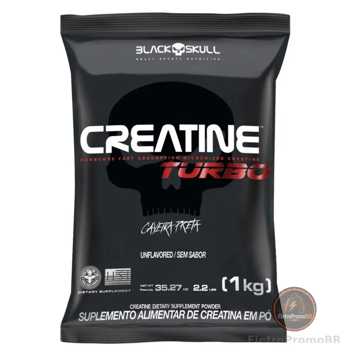 Creatine Turbo Refil - 1Kg - Sem sabor - BlackSkull - Creatina Monohidratada em pó, com carboidrato para melhor absorção e performance