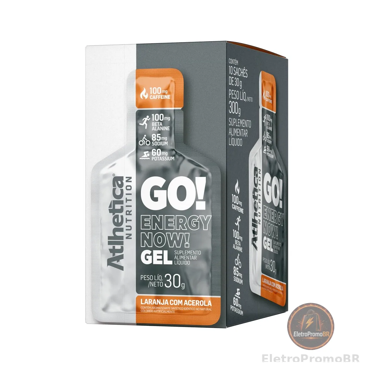 Atlhetica Nutrition GO! Energy Now Gel (10 Sachês de 30g) - Sabor Laranja com Acerola