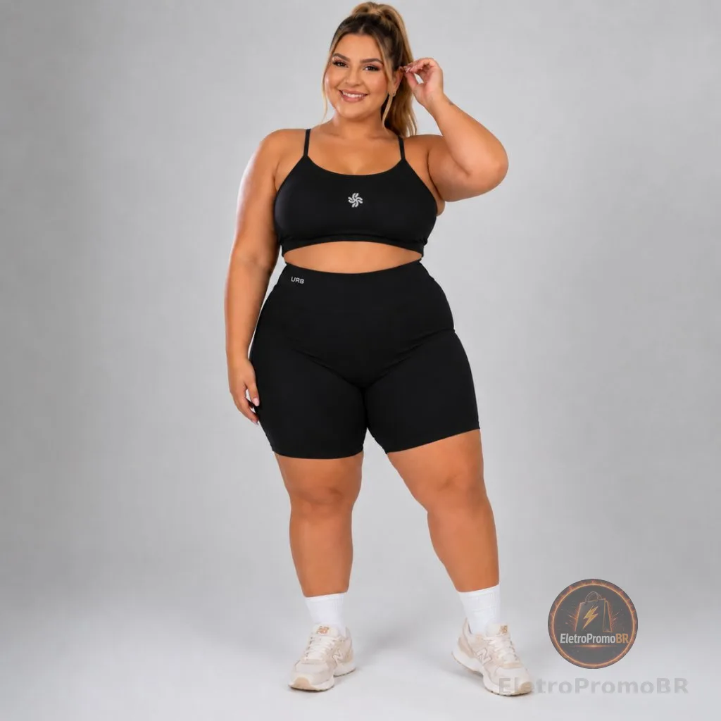 Conjunto Top E Shorts Plus Size Forrado Academia Fit Kit 2 PECAS G1 G2 G3