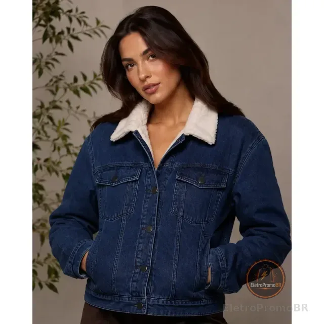 Jaqueta Feminina Teddy Jeans Forrada Pelinho Casaco Basico