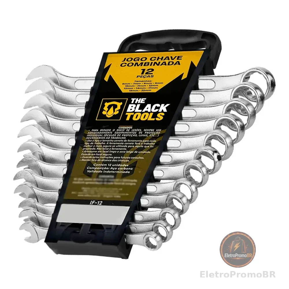 Jogo De Chave Boca E Estrela Combinada 12 Pçs Aço 6 22 Mm Cromada If-12 The Black Tools