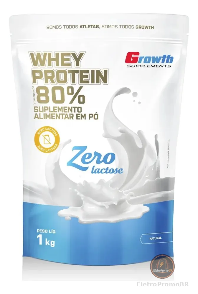 Whey Protein Concentrado Zero Lactose 1kg Growth Supplements Natural