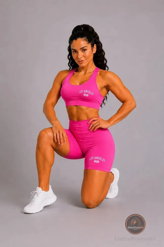 Conjunto De Academia Top E Shorts Los Angeles Rosa Los Angeles M