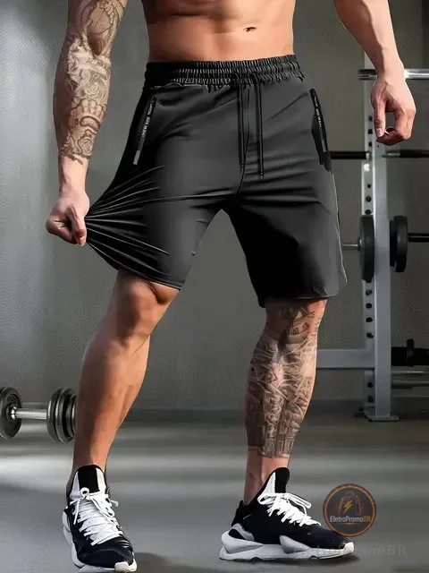 Bermuda Masculina Slim Fit De Poliamida Esportiva Fitness