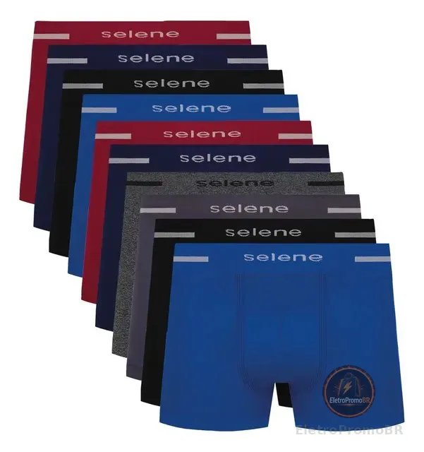 Kit 10 Cueca Boxer Sem Costura Microfibra Selene Masculina