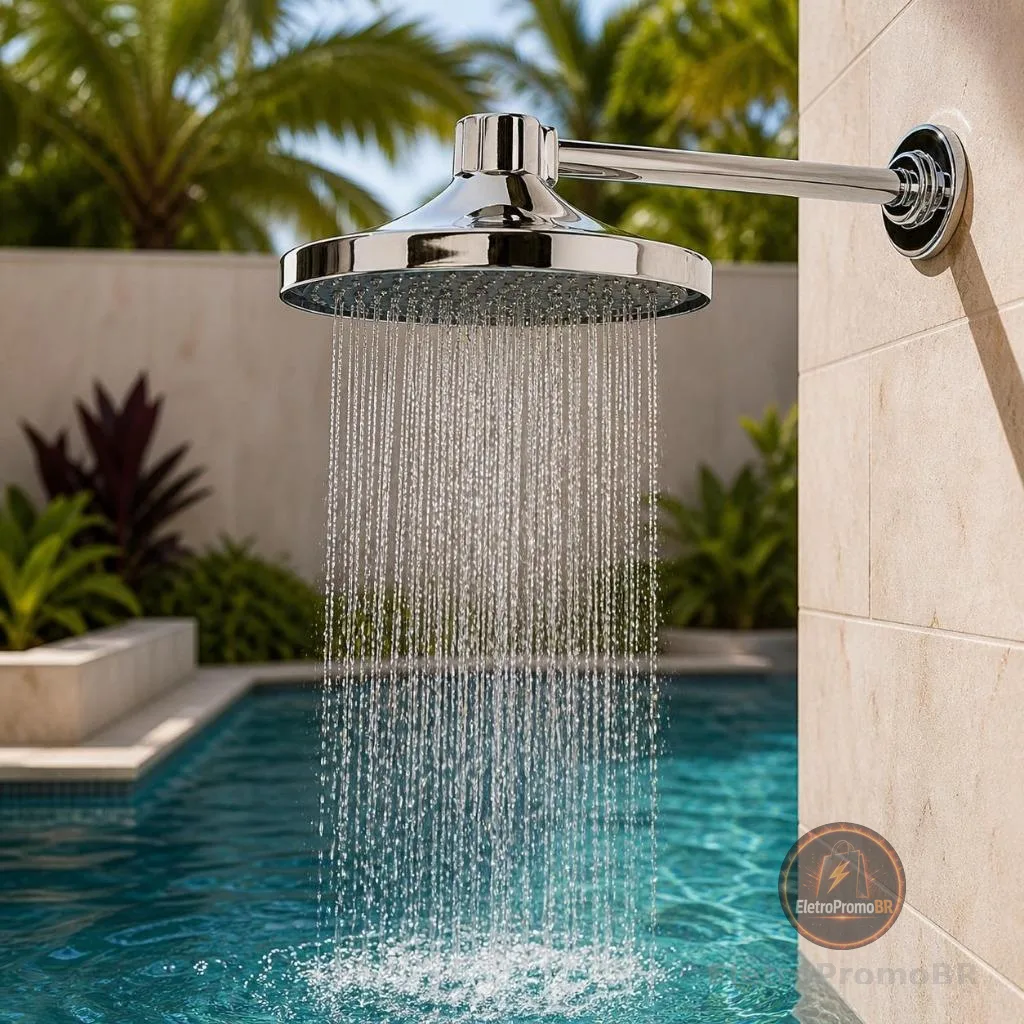 Chuveiro Fria Para Piscina Jardim Quintal Com Ducha Cromada