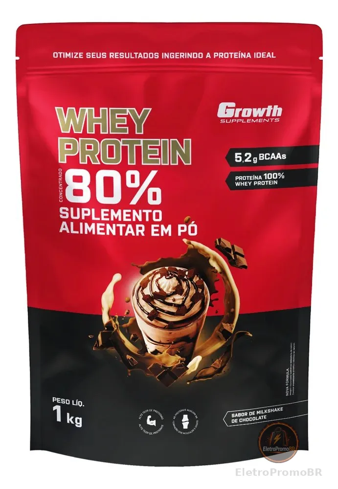 Suplemento em pó Growth Supplements Whey Protein Concentrado sabor Milkshake de Chocolate 1 kg