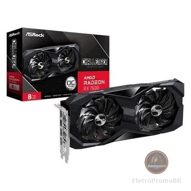Placa de Vídeo RX 7600 Challenger ASRock AMD Radeon,  8GB GDDR6 - 90-GA41ZZ-00UANF