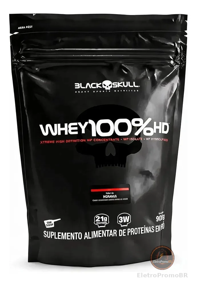 Whey Protein 100% Hd 3w Black Skull Refil 900g Morango