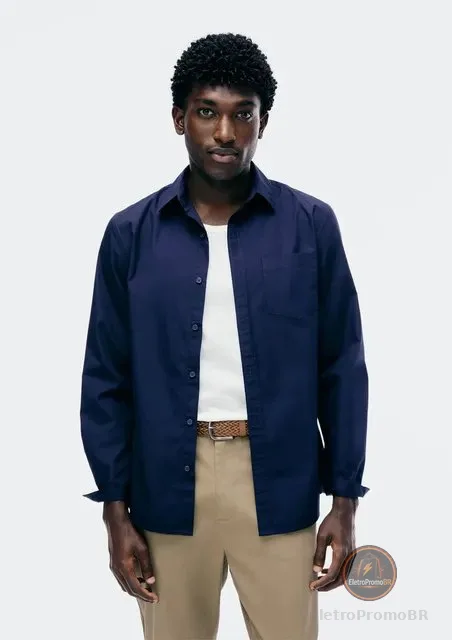 Camisa Básica Masculina Manga Longa Slim Hering