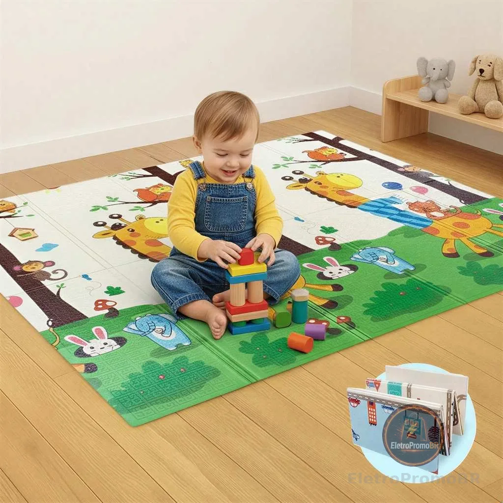 Tapete Infantil Emborrachado Tatame de Atividades Dobrável Térmico Impermeável Confortável para Bebê