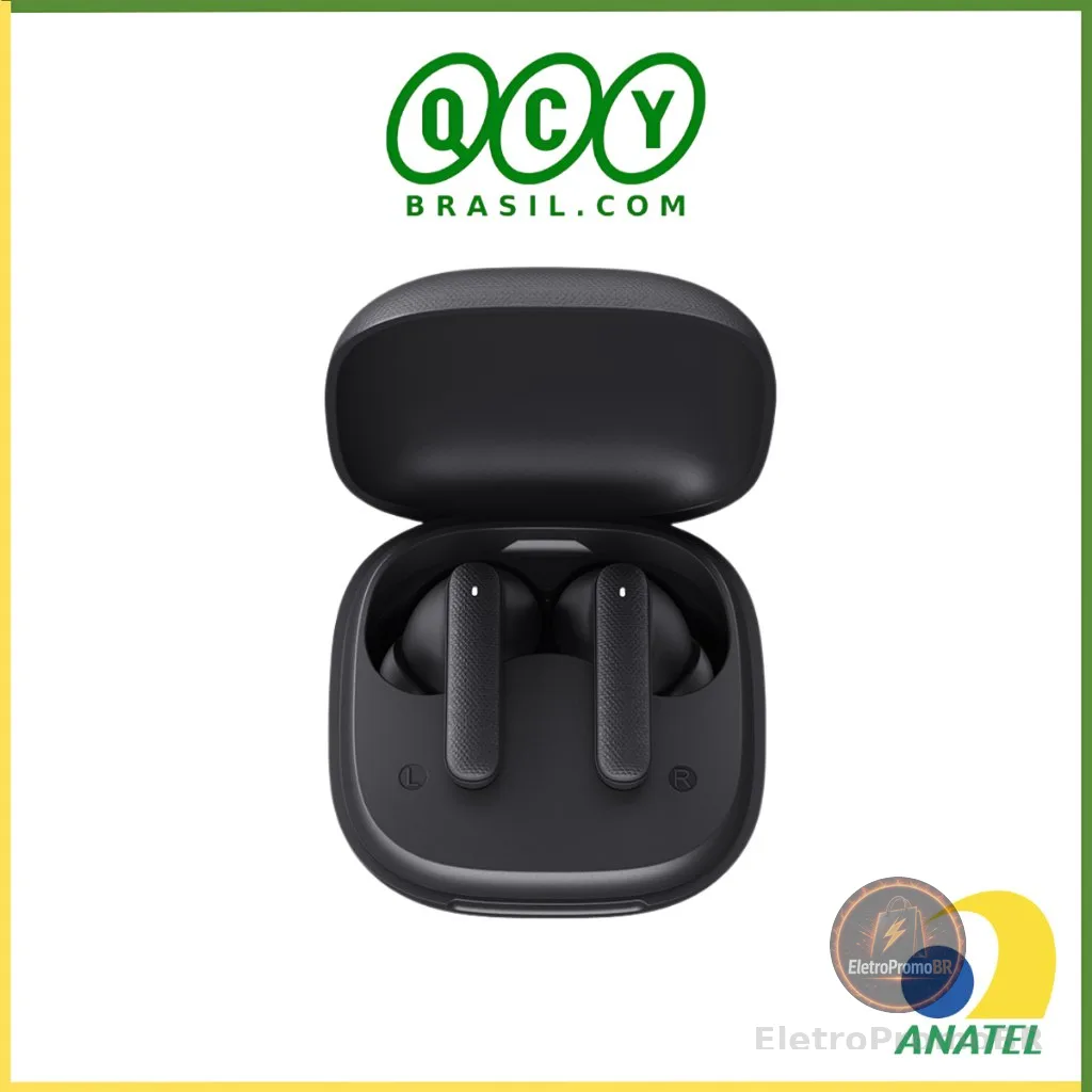 Fone de Ouvido QCY Buds T43 Sem Fio Bluetooth 5.3 Modo Baixa Latência, Certificado IPX4, até 35 Horas de Bateria