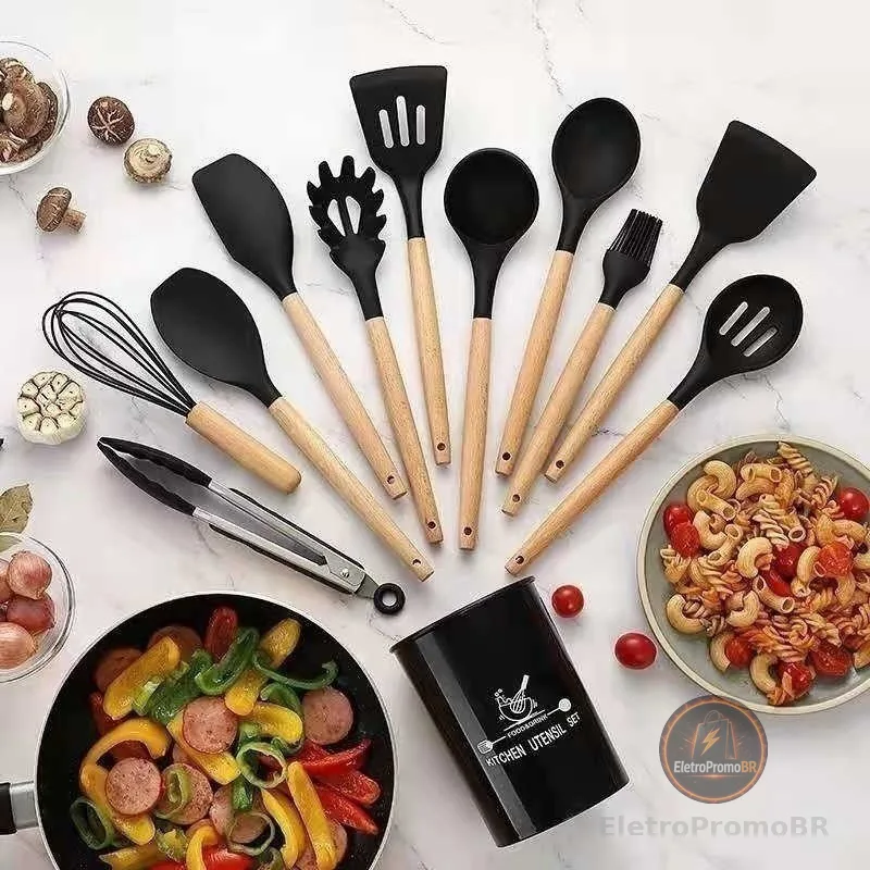 Jogo Completo de Utensílios de Cozinha de Silicone Itens Essenciais para sua Casa KITC/12