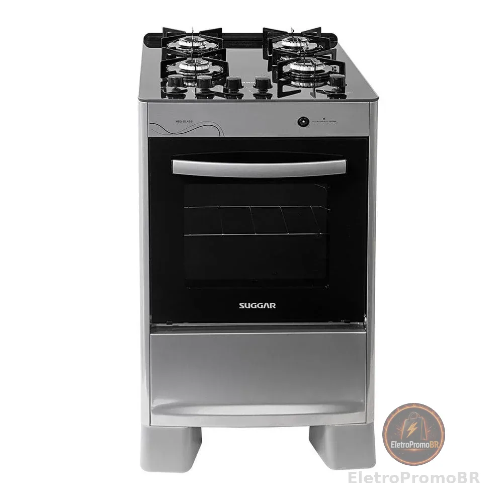 Fogão Suggar Neo Glass 4 Bocas Inox FGVNG410 Bivolt