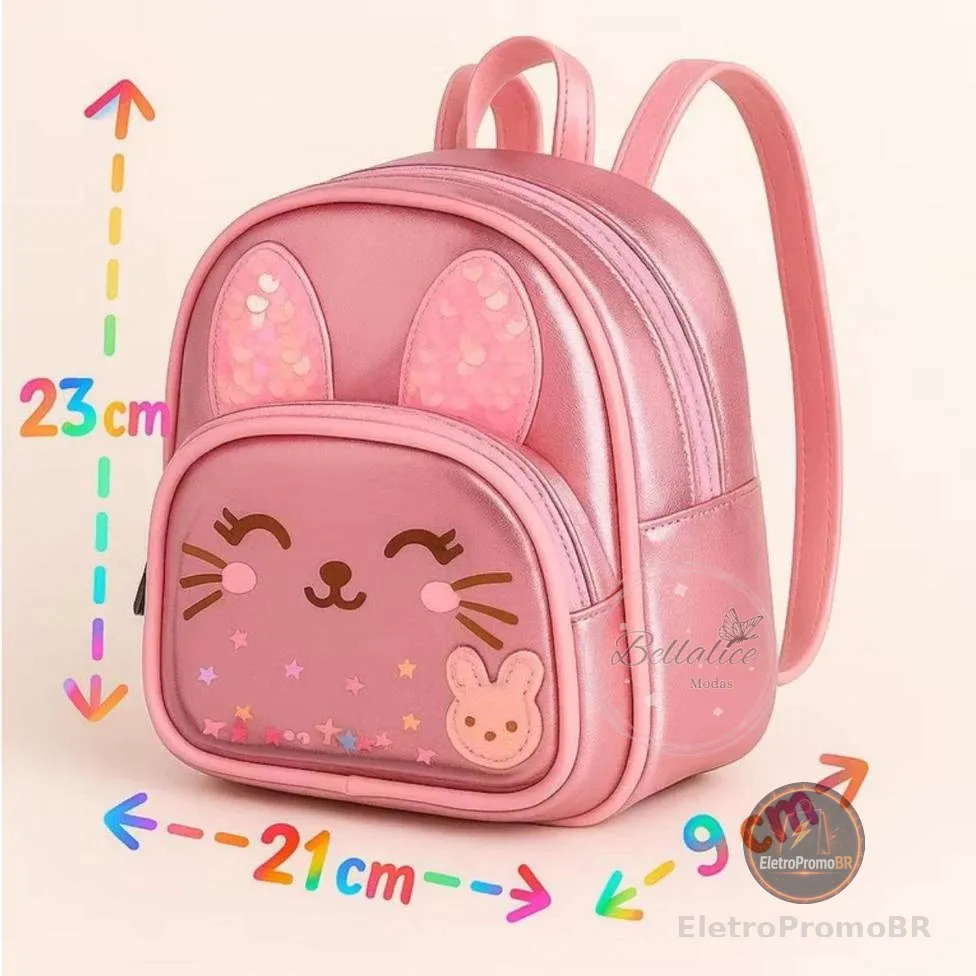 Mochila Infantil Menina 2 a 6 Anos Brilhante Gatinho Creche Pré -Escola Passeio Presente