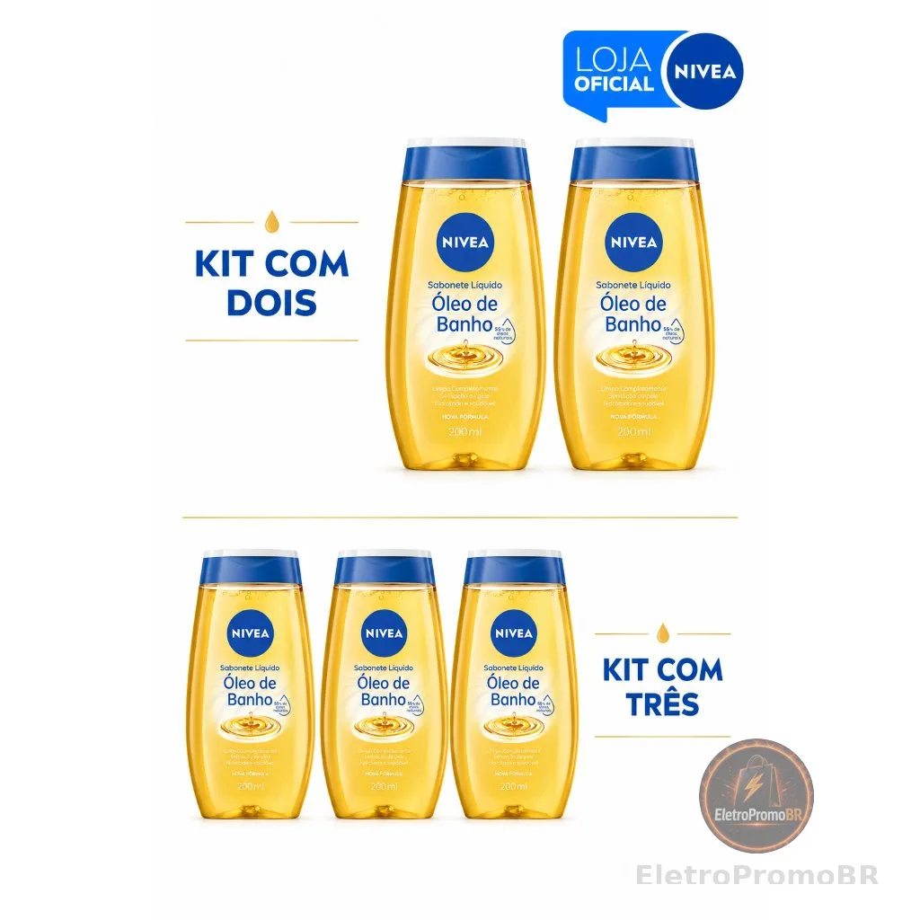 KITS NIVEA Sabonete Líquido Óleo de Banho 200ml - 2 ou 3 Unidades