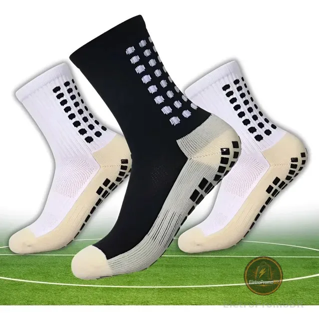 Kit 3 Pares Meia Antiderrapante Esportiva Futebol Treino Pro