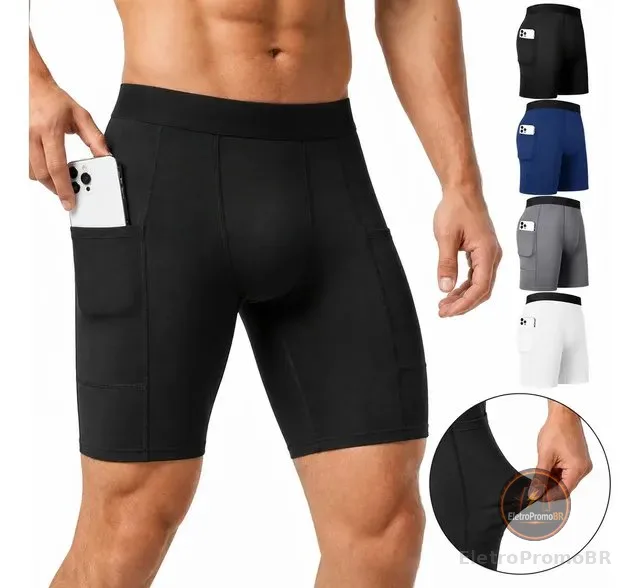 Bermuda Masculina Short Compressão Corrida Térmica Com Bolso