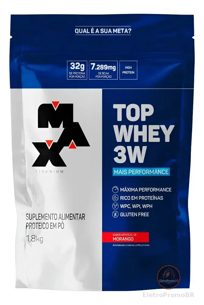 Max Titanium Top Whey 3w 1,8kg Sabor Morango Morango