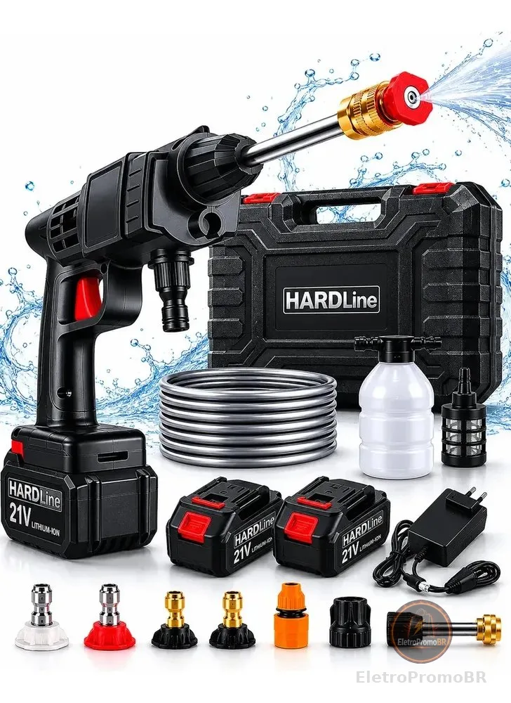 Lavadora Alta Pressão Portátil Recarregável Sem Fio Bivolt Hardline
