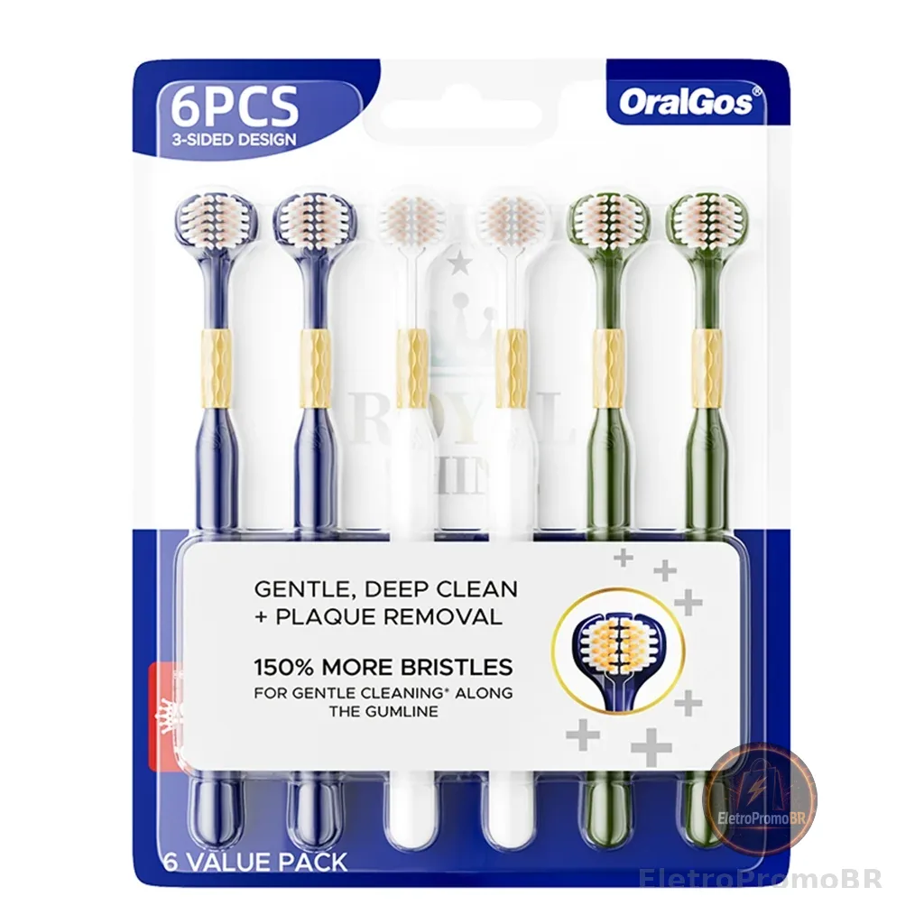 OralGos Escova Dental 3 Lados, Limpeza Profunda, Cerdas Macias, Para Gengivas Sensíveis