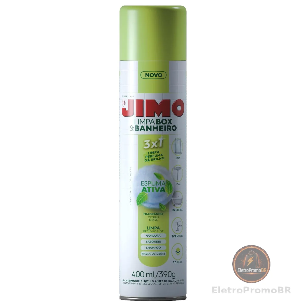JIMO Limpa Box & Banheiro Limpa Perfuma Dá Brilho Espuma Ativa Aerossol 400ml