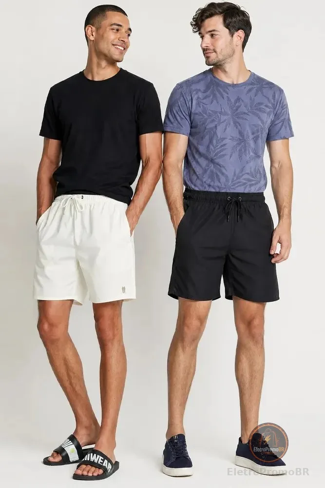 Kit 2 Shorts Vôlei Liso Polo Wear Sortido Branco / Preto Liso G