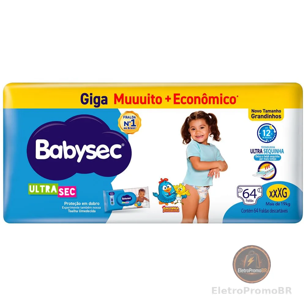 Fralda Descartável Babysec Galinha Pintadinha Ultrasec Giga XXXG 64 Unidades