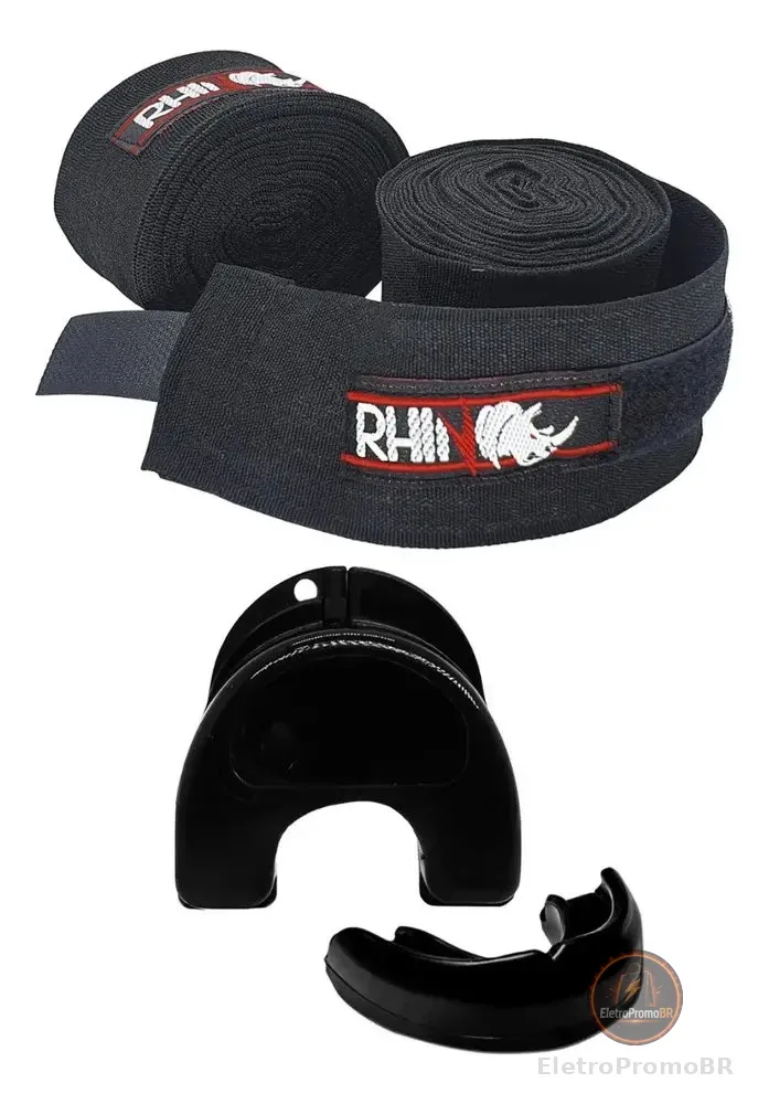 Kit Boxe Muaythai Protetor Bucal + Bandagem Pro Rhino 5m