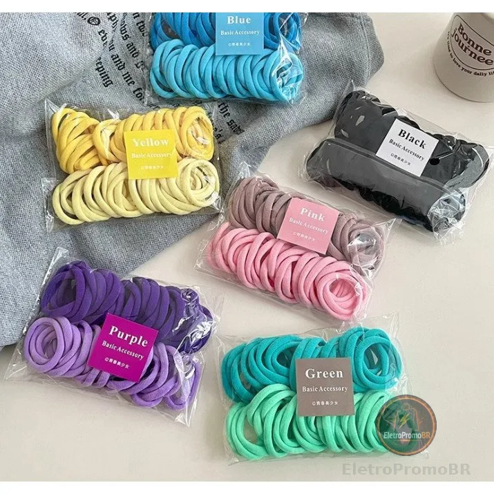 Kit 50 Xuxinhas Elástico de Cabelo Xuxinha Criança Adulto Rabicó 50 Unidades-Colorido/Preto