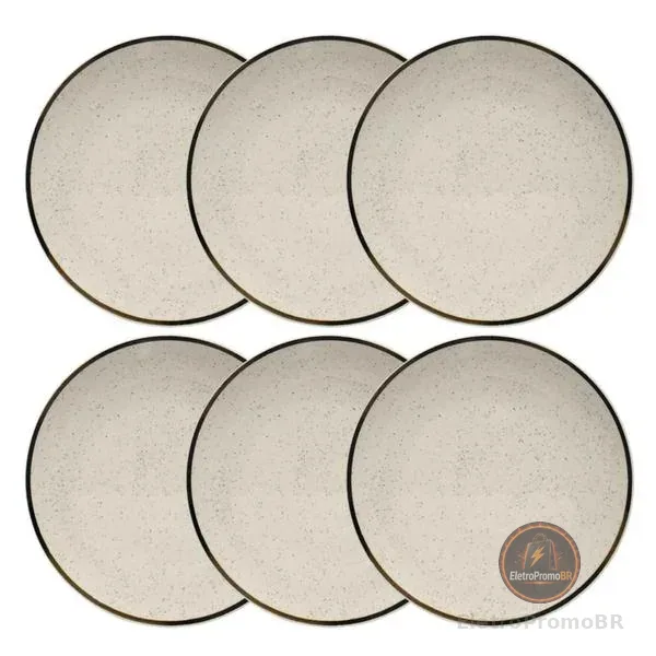 Jogo de Pratos Cerâmica Sobremesa Kit 6pcs 20cm Oxford Rustico Unni Brisa
