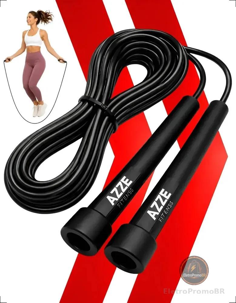 Corda De Pular Cross Fit Speed Rope Cabo Pvc Ajustável Azze Preto