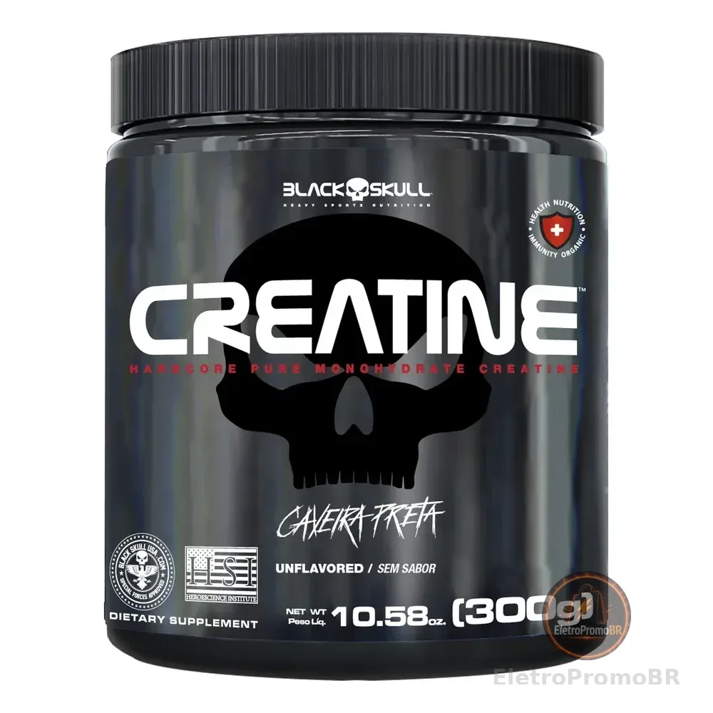 Suplemento Em Pó Creatina 300g Pura Black Skull Sem Sabor Potencialize Sua Força E Recuperacao Muscular