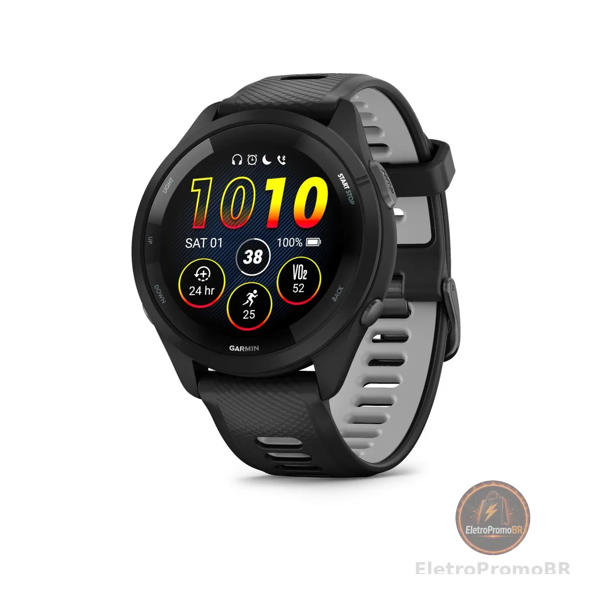 Garmin Relógio Forerunner 265 Music Preto com Cinza 46mm com Monitor Cardíaco de Pulso e GPS