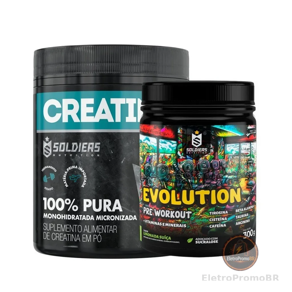 Kit: Creatina 300g + Pré Treino Evolution 300g Soldiers Nutrition Força Performance