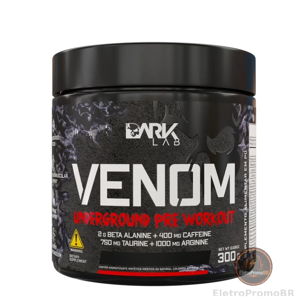 Pré-Treino Venom Underground Dark Lab 300g, Limão, Estímulo Físico e Mental