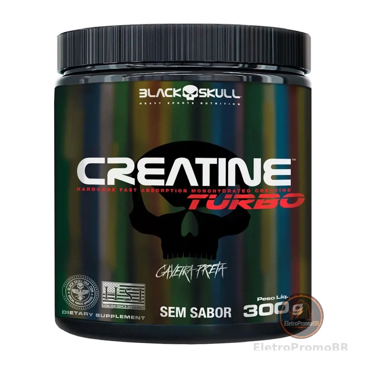 Creatine Turbo – sem sabor - Pote 300g - Black Skull - Suplementação para Treino, Performance, Ganho Muscular, Hipertrofia, Força e Resistência