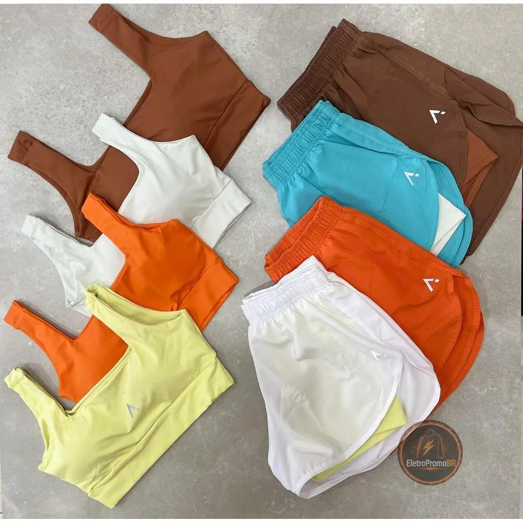Conjunto Short Duplo Tactel Poliamida Fitness Academia Treino