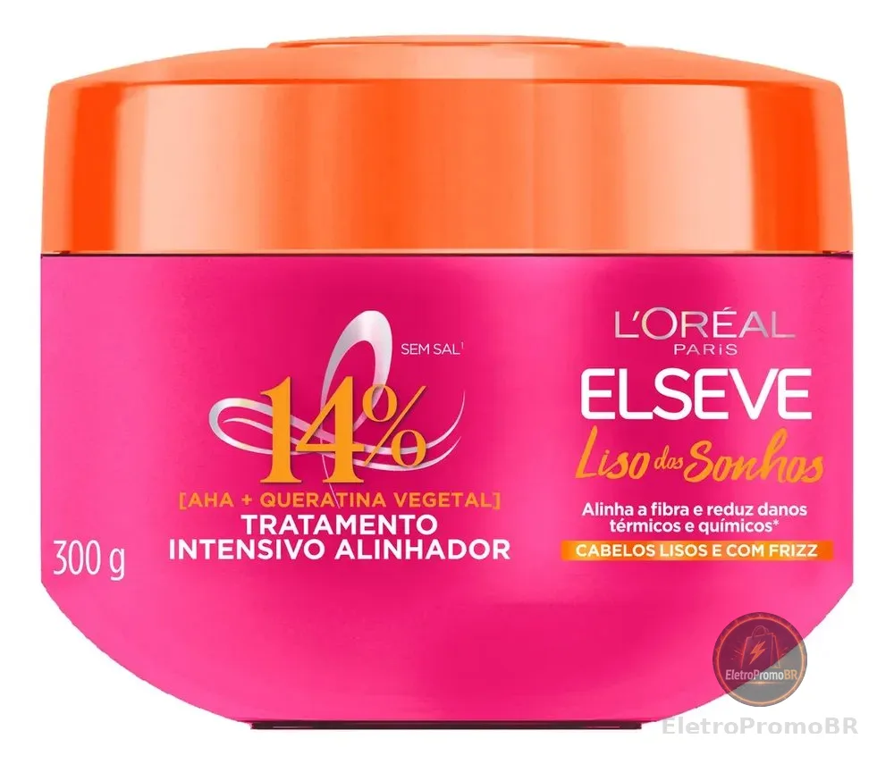 L'Oréal Paris Elseve Liso dos Sonhos Creme de Tratamento com Queratina Vegetal e AHA, Alinhamento Capilar, Controle de Frizz e Reparação de Danos Químicos e Térmicos, 300g